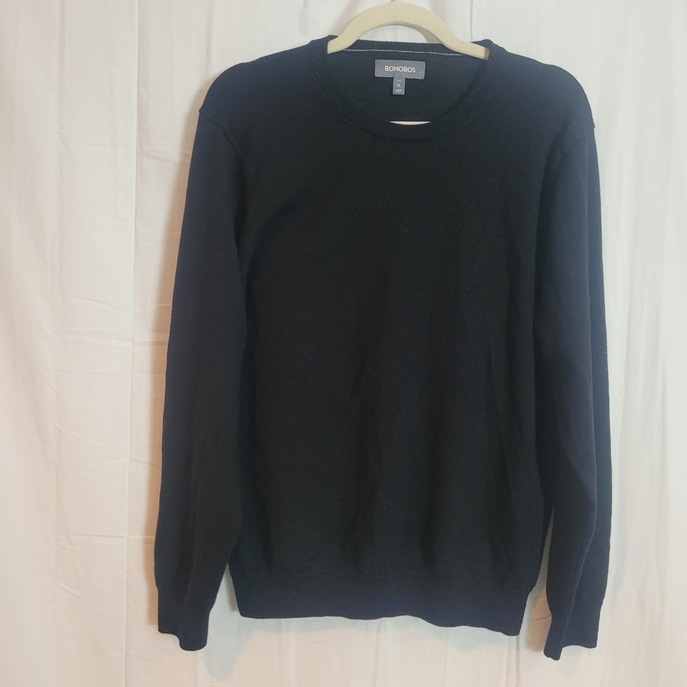 Bonobos Mens XL Slim Extra Fine Merino Wool‎ Crewneck Sweater Black Solid Knit